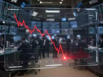 Ein Finanzdiagramm zeigt einen starken Abwärtstrend mit einem neuen Tiefpunkt auf einem digitalen Bildschirm. - Foto: über boerse-global.de