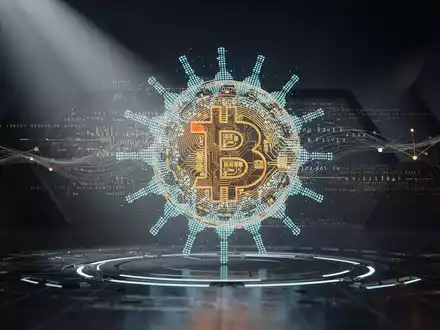 Eine stilisierte Darstellung des Cardano-Logos, verschmolzen mit Bitcoin-Symbolen, umgeben von digitalen Datenströmen. - Foto: über boerse-global.de