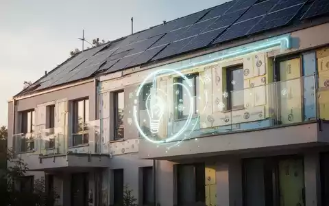 Nahaufnahme einer modernen Gebäudefassade mit energieeffizienten Fenstern und einer Wärmedämmung, die Sanierung und Nachhaltigkeit symbolisiert. - Foto: über boerse-global.de