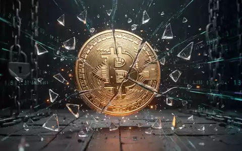 A visually striking image depicting a shattered digital coin or blockchain network, symbolizing a cryptocurrency hack and financial loss. - Foto: über boerse-global.de
