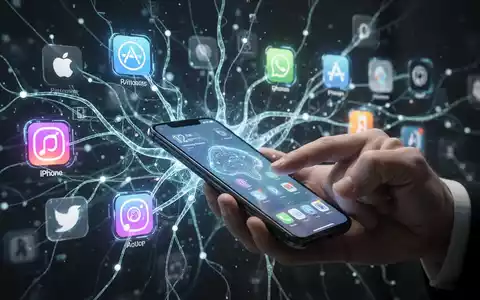 A stylized neural network connecting app icons and a hand using a smartphone, representing AI integration in mobile automation. - Foto: über boerse-global.de