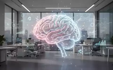 Ein stilisiertes, leuchtendes KI-Gehirn in einem modernen Büro mit digitalen Schnittstellen, das Produktivität und technologischen Wandel darstellt. - Foto: über boerse-global.de