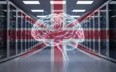 Ein stilisiertes, leuchtendes neuronales Netzwerk in einem futuristischen Serverraum mit subtilen Union Jack-Farben. - Foto: über boerse-global.de