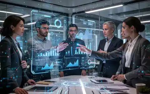 Professionelle in einem modernen Büro arbeiten mit holografischen Datenvisualisierungen, die den Einfluss von KI auf Arbeitsplätze symbolisieren. - Foto: über boerse-global.de