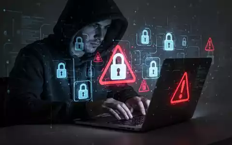 A person in a hoodie typing on a laptop, surrounded by digital security symbols, representing a cybersecurity threat and legal action. - Foto: über boerse-global.de