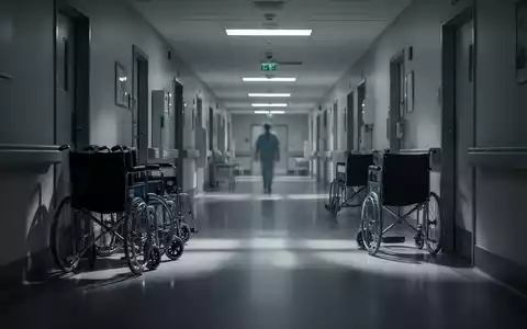 Ein langer, schwach beleuchteter Krankenhausflur mit leeren Rollstühlen und einer einzelnen, unscharfen Person in der Ferne. - Foto: über boerse-global.de