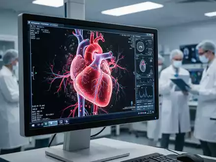 Nahaufnahme eines PET-Scans des menschlichen Herzens mit leuchtenden Tracern auf einem medizinischen Monitor in einem Labor. - Foto: über boerse-global.de