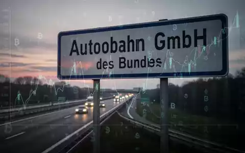 Eine Autobahn bei Dämmerung mit einem Schild der Autobahn GmbH des Bundes und angedeuteten Finanzsymbolen. - Foto: über boerse-global.de