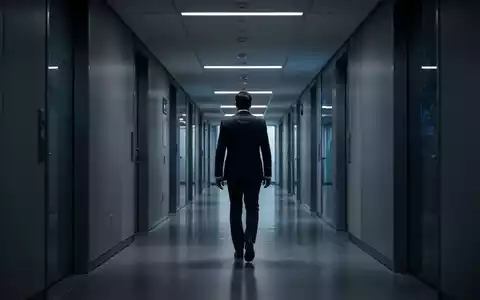 Eine Person im Anzug geht einen langen, leeren Flur in einem modernen Finanzgebäude entlang, der Unsicherheit und ein langsames Tempo darstellt. - Foto: über boerse-global.de