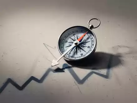Ein stilisierter Kompass mit nach unten zeigender Nadel, der einen Wochenrückgang im Gesundheitssektor symbolisiert. - Foto: über boerse-global.de