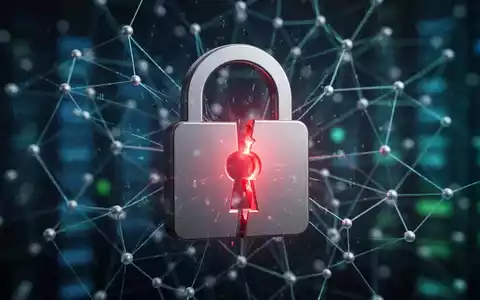 Ein digitales Vorhängeschloss-Symbol über einem verschwommenen Netzwerk von Datenpunkten, das ein Datenleck darstellt. - Foto: über boerse-global.de