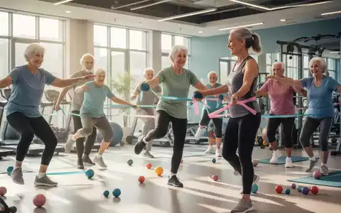 Senioren nehmen an einem Gleichgewichts- und Koordinationstraining in einem hellen Fitnessraum teil, angeleitet von einer Trainerin. - Foto: über boerse-global.de