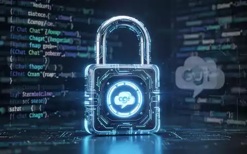 Digital padlock with blue glow over abstract code lines and a subtle ChatGPT logo, symbolizing security and prompt injection protection. - Foto: über boerse-global.de