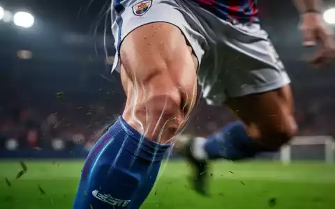 Nahaufnahme eines Knies eines Fußballspielers in Bewegung, mit Fokus auf die Gelenkmechanik und Muskelspannung. Keine Verletzungen. - Foto: über boerse-global.de