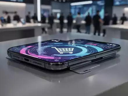 A sleek, modern smartphone, likely an iPhone, on a minimalist surface with a blurred background suggesting a high-tech retail environment. - Foto: über boerse-global.de