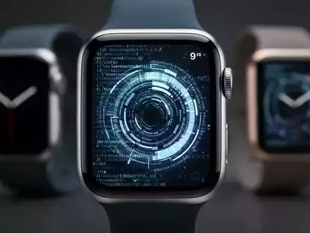Close-up of a modern Apple Watch face showing AI graphics, with older, unsupported Apple Watch models blurred in the background. - Foto: über boerse-global.de
