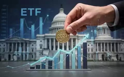 Eine Hand legt eine Münze mit der Aufschrift '2027' in ein Diagramm, das Wachstum darstellt, mit ETF-Symbolen und Regierungsgebäuden im Hintergrund. - Foto: über boerse-global.de