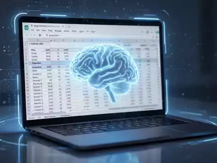 A glowing AI brain icon on a laptop screen, integrated into an Excel spreadsheet, symbolizing artificial intelligence in data analysis. - Foto: über boerse-global.de