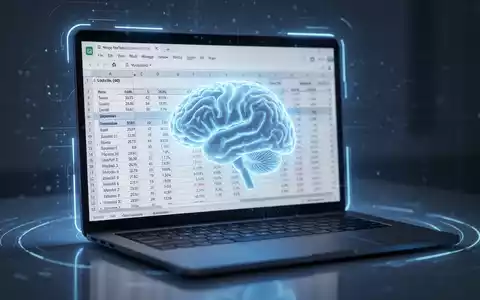 A glowing AI brain icon on a laptop screen, integrated into an Excel spreadsheet, symbolizing artificial intelligence in data analysis. - Foto: über boerse-global.de