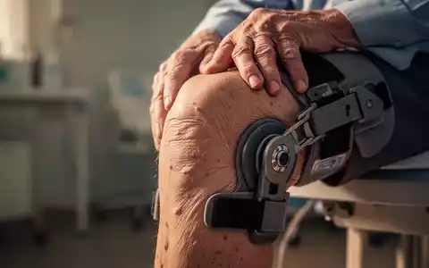 Nahaufnahme eines Knies mit einer Knieorthese, die Unterstützung bei Arthrose symbolisiert. - Foto: über boerse-global.de