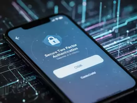 Nahaufnahme eines Smartphones, das eine Zwei-Faktor-Authentifizierung anzeigt, mit verschwommenen digitalen Sicherheitselementen im Hintergrund. - Foto: über boerse-global.de