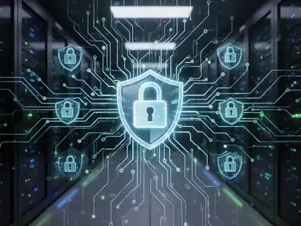 A glowing digital neural network overlaid with security icons like a padlock and shield, symbolizing AI-driven cybersecurity. - Foto: über boerse-global.de