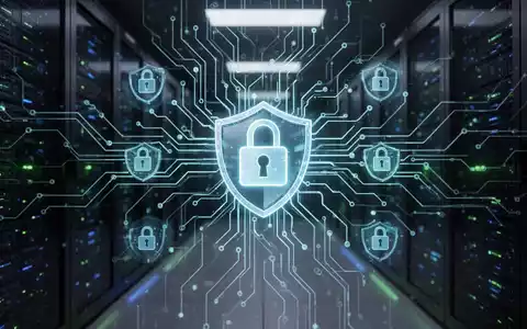 A glowing digital neural network overlaid with security icons like a padlock and shield, symbolizing AI-driven cybersecurity. - Foto: über boerse-global.de