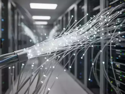 Nahaufnahme von leuchtenden Glasfaserkabeln in einem modernen Rechenzentrum, die die Technologie und Konnektivität symbolisieren. - Foto: über boerse-global.de