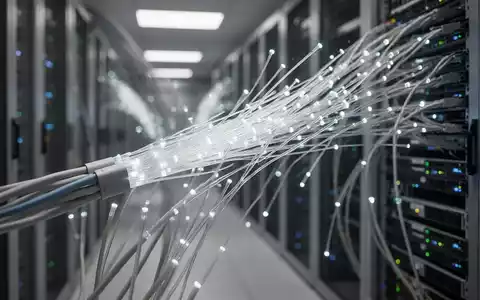 Nahaufnahme von leuchtenden Glasfaserkabeln in einem modernen Rechenzentrum, die die Technologie und Konnektivität symbolisieren. - Foto: über boerse-global.de