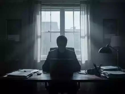Eine einzelne Person, allein in einem schwach beleuchteten Homeoffice sitzend, mit Blick aus dem Fenster, symbolisiert Isolation. - Foto: über boerse-global.de