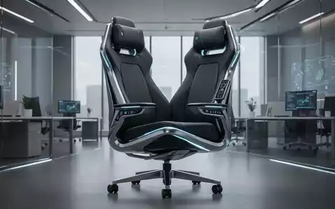 Ein futuristischer, ergonomischer Bürostuhl mit schlanken Linien und integrierten Bedienfeldern in einem modernen Büro. - Foto: über boerse-global.de