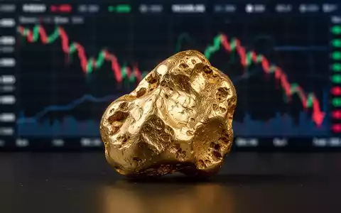 Ein glänzender Goldklumpen im Vordergrund, unscharfe, fallende Börsencharts im Hintergrund, die finanzielle Schwierigkeiten andeuten. - Foto: über boerse-global.de