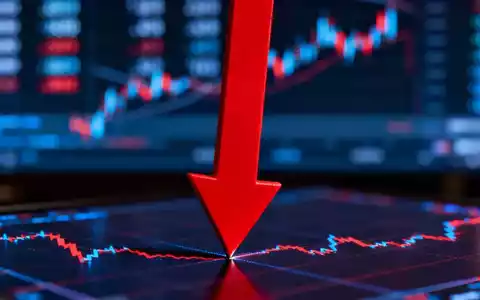 Eine rote, nach unten zeigende Pfeilspitze durchbohrt einen digitalen Aktienchart, der einen starken Verlust anzeigt. - Foto: über boerse-global.de