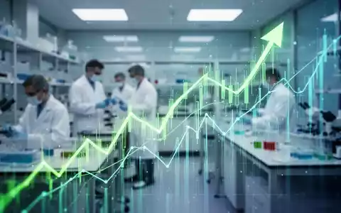 Abstrakte Darstellung eines stark steigenden Aktientrends vor dem verschwommenen Hintergrund eines modernen Forschungslabors. - Foto: über boerse-global.de