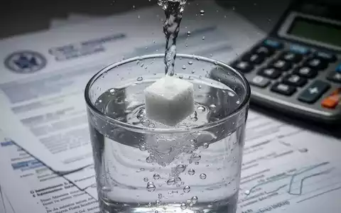 Ein Zuckerwürfel löst sich in Wasser auf, im Hintergrund verschwommen sind Regierungsdokumente und ein Taschenrechner zu sehen. - Foto: über boerse-global.de