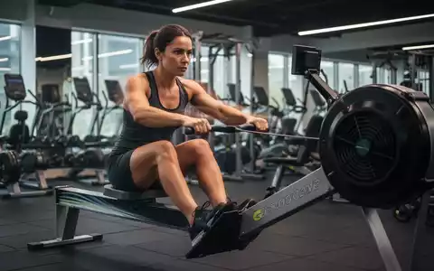 Eine Person trainiert auf einem Rudergerät in einem modernen Fitnessstudio, um Bauchfett zu reduzieren und die Fitness zu verbessern. - Foto: über boerse-global.de