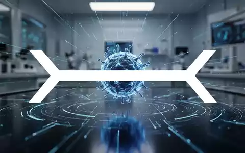 Ein futuristischer Nano-Roboter oder mikroskopisches Partikel leuchtet blau auf einer dunklen Oberfläche mit Datenströmen. - Foto: über boerse-global.de