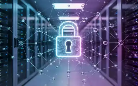 Ein stilisiertes, leuchtendes digitales Schloss-Symbol über einem komplexen Netzwerk aus verbundenen Knoten und Linien. - Foto: über boerse-global.de