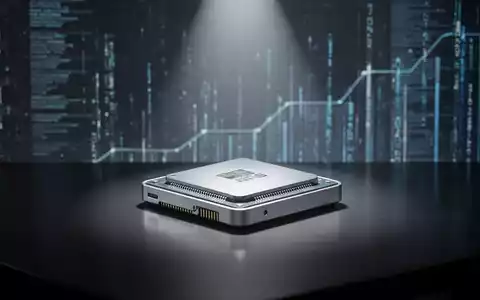 Ein glänzender Mikrochip oder Datenspeicher auf dunklem Untergrund mit verschwommenen digitalen Strömen im Hintergrund. - Foto: über boerse-global.de