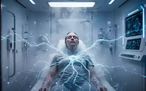 Eine Person in einem Kryotherapie-Tank, umgeben von blauem Nebel und abstrakt leuchtenden neuronalen Linien, die Kälte und Noradrenalin darstellen. - Foto: über boerse-global.de
