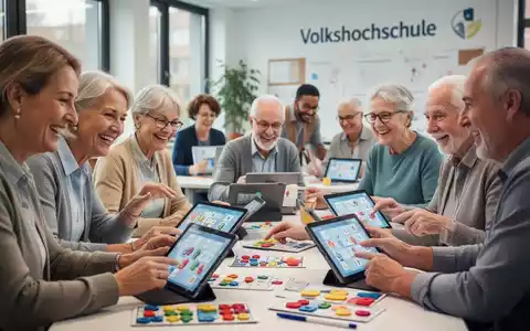 Eine Gruppe Erwachsener unterschiedlichen Alters nimmt an einem Gehirntraining in einer modernen Lernumgebung teil, konzentriert und engagiert. - Foto: über boerse-global.de