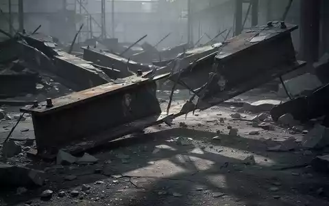 Ein gebrochener und verdrehter Metallträger liegt inmitten von Industrieschutt, was Materialversagen und wirtschaftlichen Rückgang symbolisiert. - Foto: über boerse-global.de