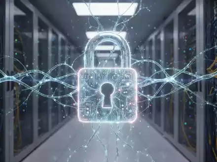 Ein leuchtendes digitales Vorhängeschloss, das sich mit abstrakten neuronalen Netzlinien verschränkt, symbolisiert KI und Identitätsschutz. - Foto: über boerse-global.de