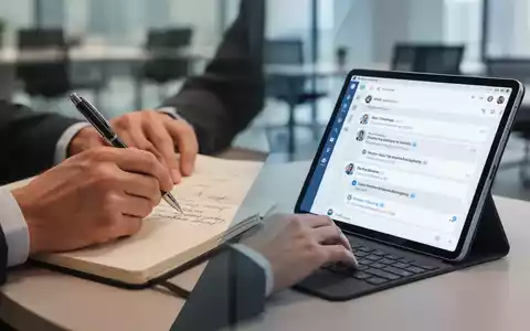 Eine geteilte Ansicht, die handschriftliche Notizen und digitale Notizen auf einem Tablet zeigt, symbolisiert die Entwicklung der Gesprächsnotizen. - Foto: über boerse-global.de