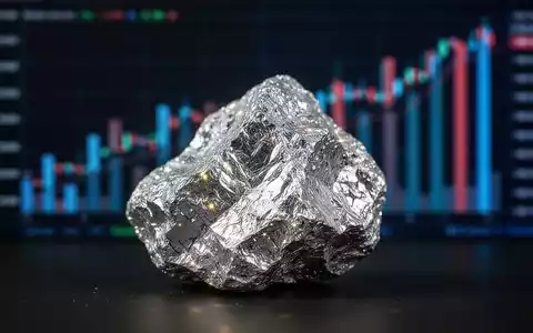 Nahaufnahme einer Silbererzprobe mit metallischem Glanz vor einem verschwommenen, aufsteigenden Finanzdiagramm. - Foto: über boerse-global.de