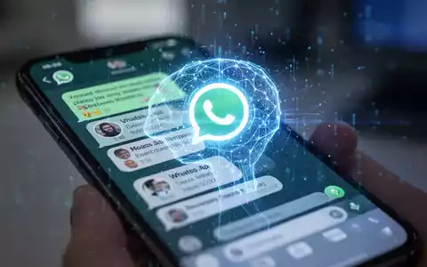 Nahaufnahme eines Smartphones mit WhatsApp-Chat und einem subtilen, leuchtenden KI-Overlay, das Datensicherheit symbolisiert. - Foto: über boerse-global.de
