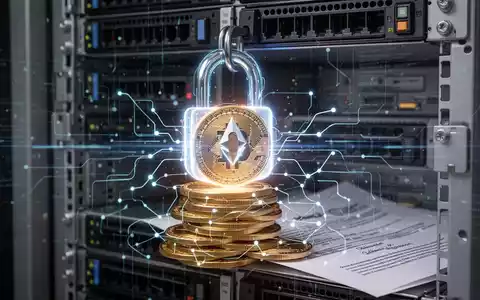 Ein stilisiertes, leuchtendes digitales Vorhängeschloss sichert Kryptowährungen auf einem Server-Rack. Datenströme und rechtliche Dokumente im Hintergrund. - Foto: über boerse-global.de