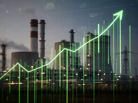 Abstrakte Darstellung eines Börsentickers über einem Kraftwerk, der einen Börsengang anstelle eines Verkaufs symbolisiert. - Foto: über boerse-global.de