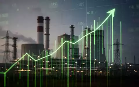 Abstrakte Darstellung eines Börsentickers über einem Kraftwerk, der einen Börsengang anstelle eines Verkaufs symbolisiert. - Foto: über boerse-global.de