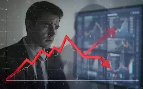 Ein stark fallender Börsenchart, der einen deutlichen Wertverlust darstellt. Im Hintergrund eine verschwommene Person, die besorgt auf einen Bildschirm blickt. - Foto: über boerse-global.de